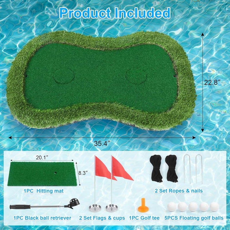 Chriiena Floating Golf Green for Pool/Lake, Floating Chipping Mat with Ball Retriever & Anti-Drift Ropes - Stable Golf Putting Practice Game Set for Golfers - Image 4